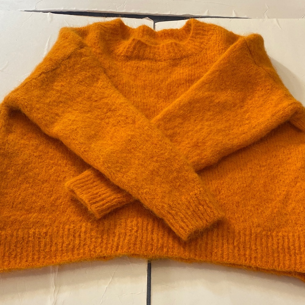 Bright Pumpkin Orange Alpaca Blend Crewneck Sweater